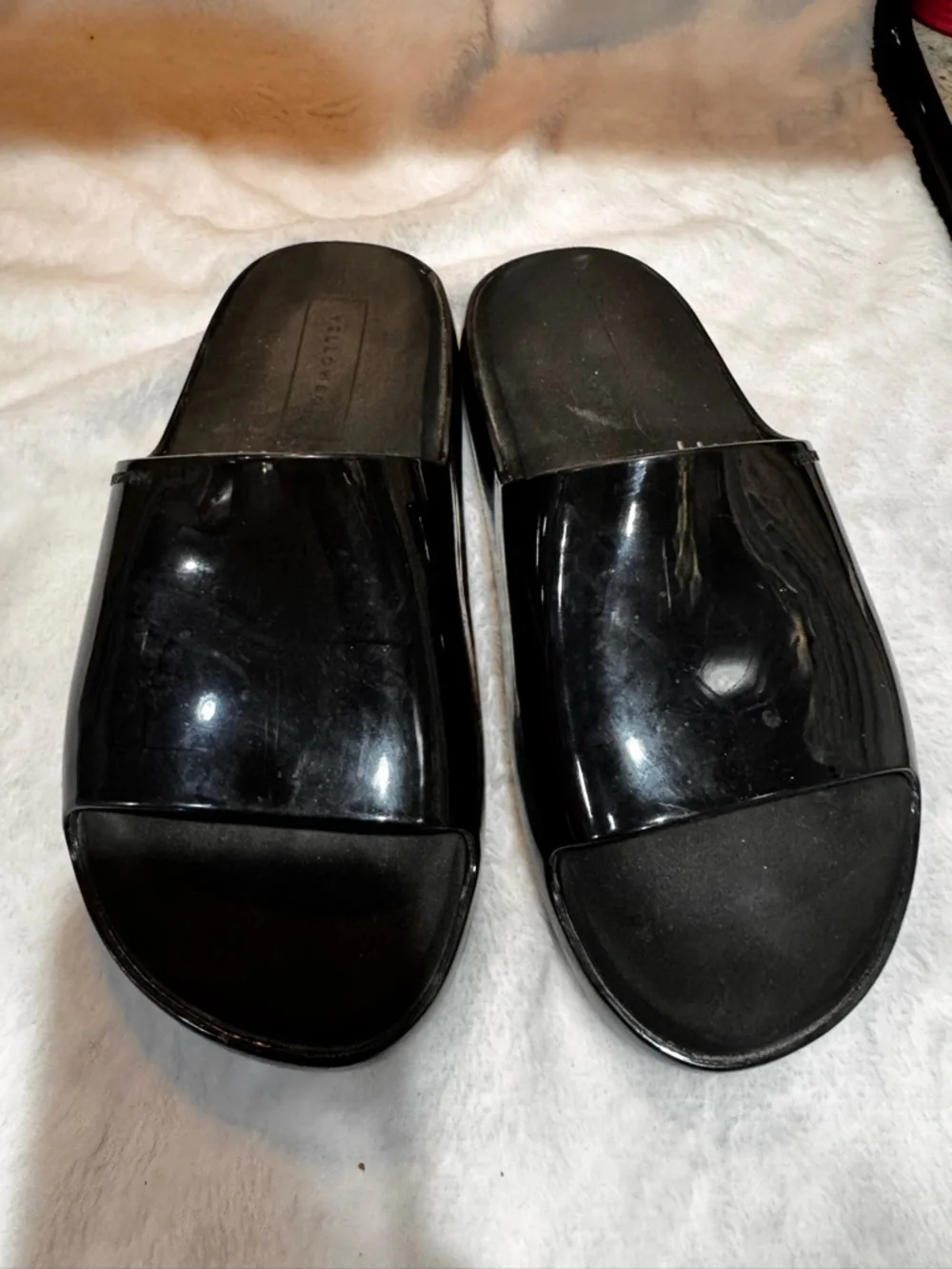 Yellow Box Black Slide Sandals - Picture 1 of 4